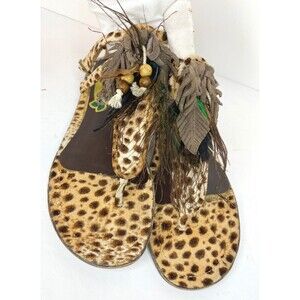 My Good Choice, Feathered, Boho, Leopard Print Sandels, Size 8